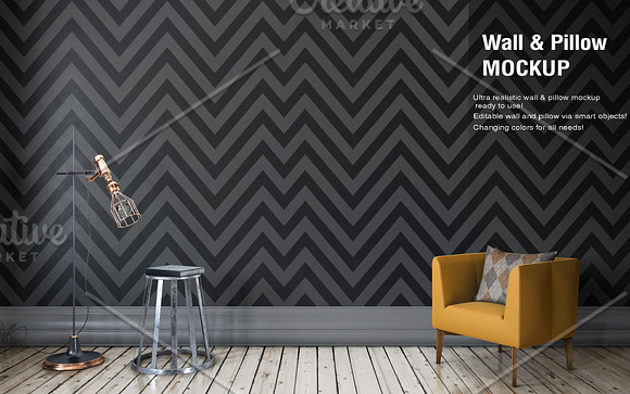 Wall & Pillow Mock-up in Product Mockups - product preview 1