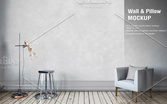 Wall & Pillow Mock-up in Product Mockups - product preview 2