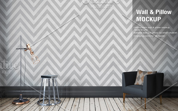 Wall & Pillow Mock-up in Product Mockups - product preview 3