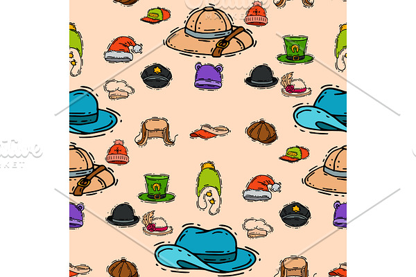 Different holiday carnaval hat fashion accessory party celebration for masquerad clothing seamless pattern background vector illustration