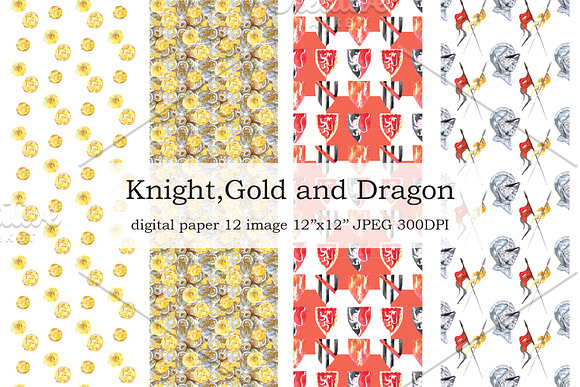 Watercolor Knight and Dragon clipart in Graphics - product preview 4