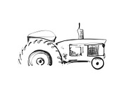 Tractor on white background. Free hand drawn sketch. Vector illustration.