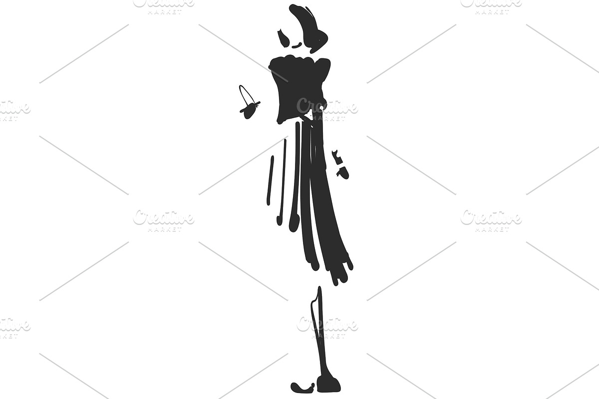 Fashion models silhouettes sketch hand drawn , vector illustration. Cartoon girl in Illustrations - product preview 8