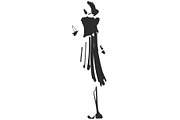 Fashion models silhouettes sketch hand drawn , vector illustration. Cartoon girl