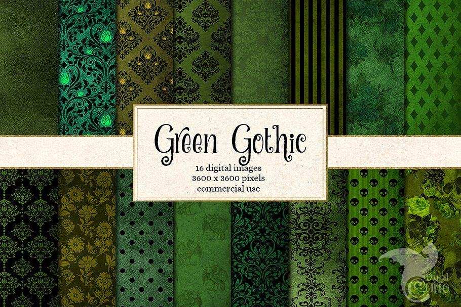Green Gothic Digital Paper in Textures - product preview 8