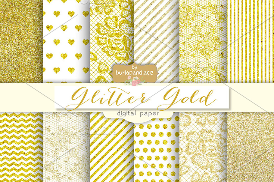 Glitter gold digital papers in Patterns - product preview 8