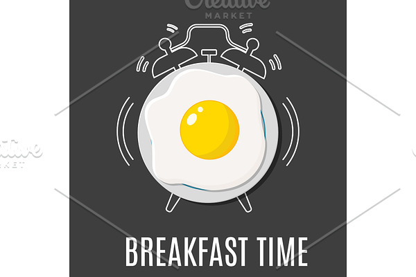 Fried egg and outline alarm clock,