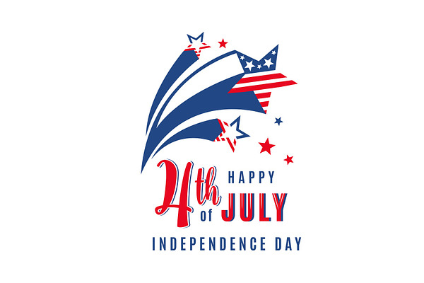 4th of July celebration holiday banner with shooting stars. USA Independence Day poster for greeting, sale concept design. Isolated on white