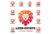 Tiger and lions face logo badge strength predator power wildcat vector illustration.