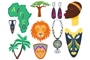 Africa vector icons jungle tribal and maasai ethnic african woman ancient safari traditional travel culture illustration