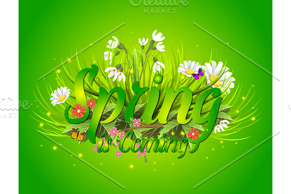 Floral spring background with text letter ornament beautiful calligraphy flower poster vector illustration.