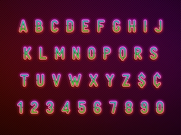 Realistic neon light alphabet in Display Fonts - product preview 5