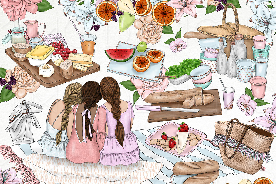 Picnic Food Fashion Girl Clip Art in Illustrations - product preview 8