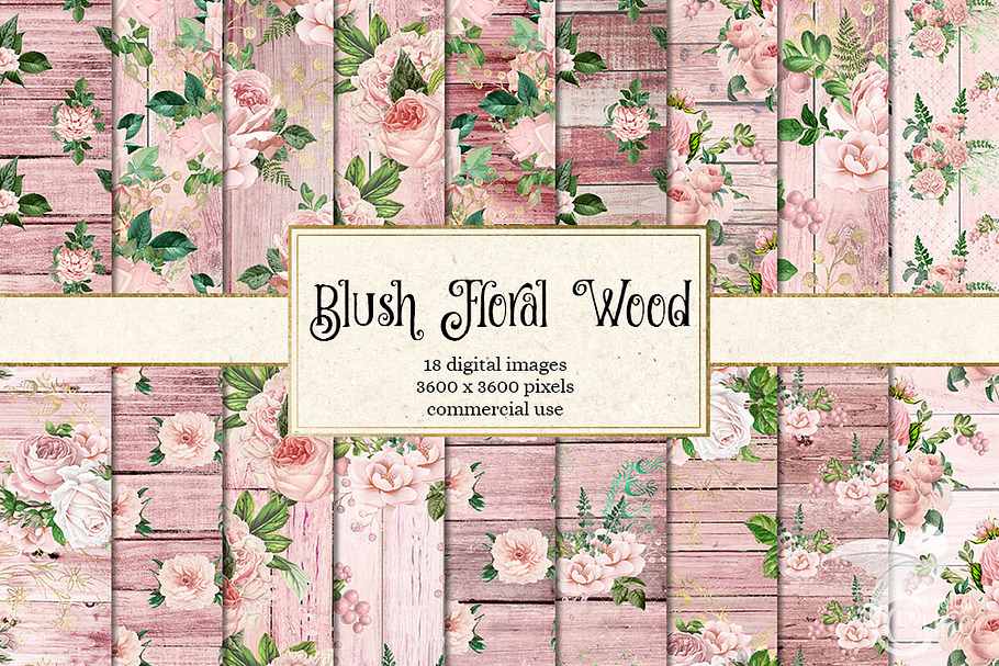 Blush Floral Wood Digital Paper