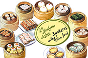 Watercolor Asian food dim sum