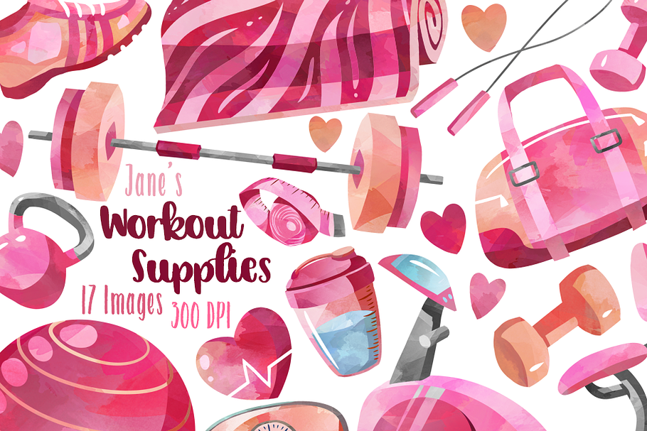 Watercolor Pink Workout Clipart