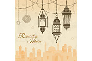 Ramadan eid mubarak Festival background with lamp of Islmaic style. Vector illustration