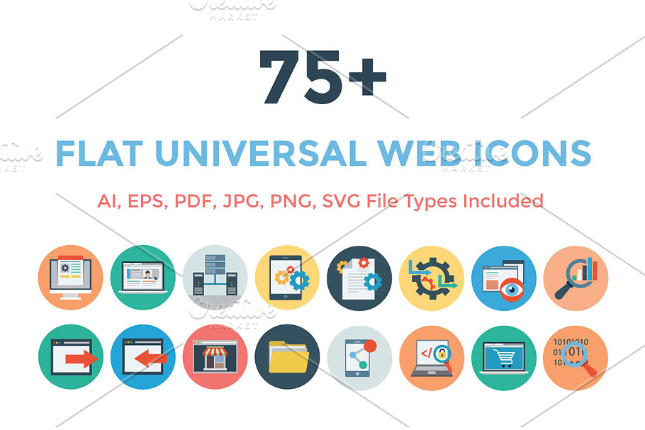 75+ Flat Universal Web Icons