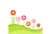 Summer floral vector background with garden flowers. Illustration in flat style