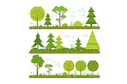 Vector landscape set with forest trees and other floral elements