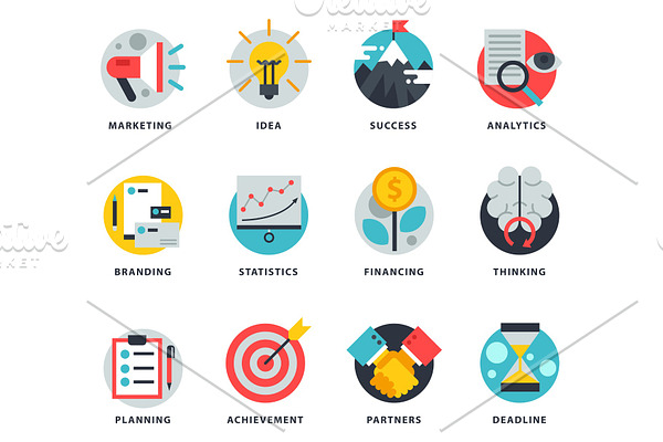 Startup and strategy web busines icon set for websites ui management finance start up vector illustration.