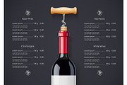 Red Wine bottle, cork and corkscrew