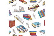 Different books from library. Doodle vector illustrations. Seamless pattern