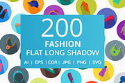200 Fashion Flat Long Shadow Icons