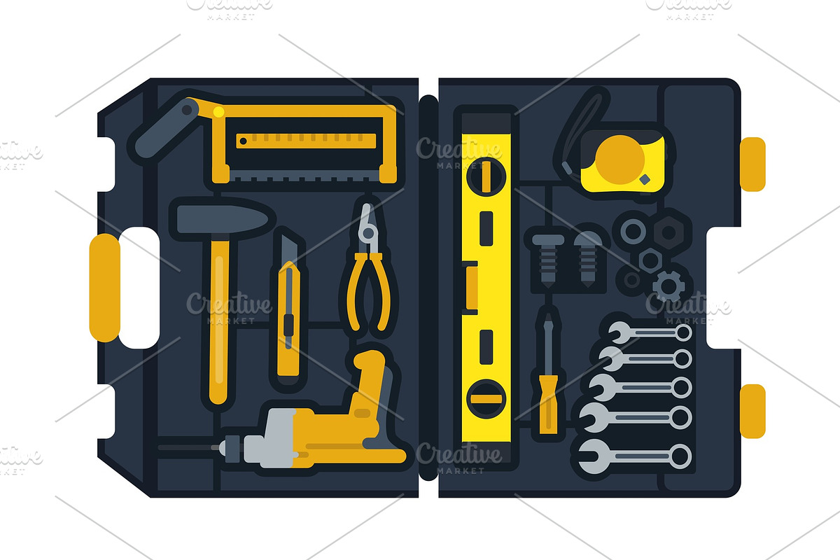 Vector illustration of construction tools box in Objects - product preview 8