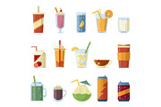 Illustration with non alcoholic drinks. Vector pictures in cartoon style
