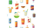 Vector seamless pattern with non alcoholic drinks. Vector illustrations