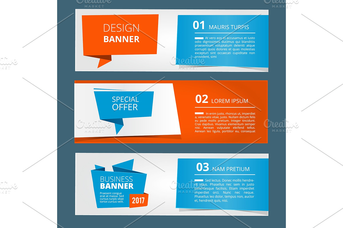 Three horizontal banners with abstract modern background and place for your text. Vector illustrations set in Graphics - product preview 8