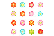 Cute floral vector illustrations in flat style. Flowering icon set of 70s