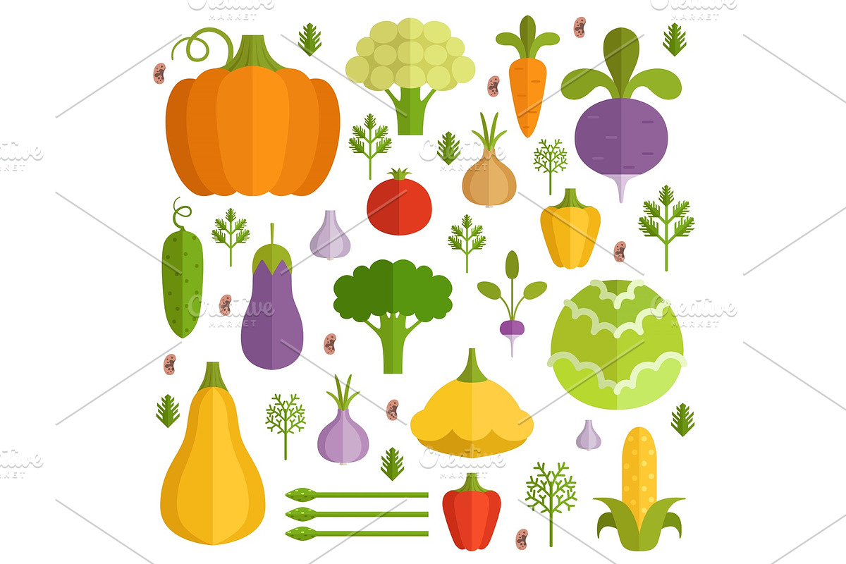Different vegetables in cartoon style. Vector icons set in Graphics - product preview 8