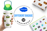 Different bagage icons set, cartoon 