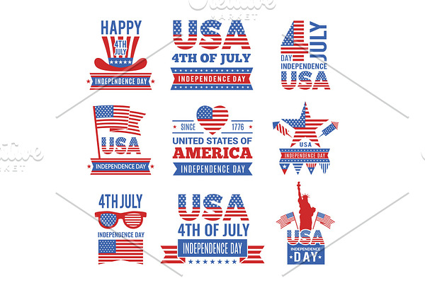 Fourth of July independence day logo set. Vector Labels of USA identity