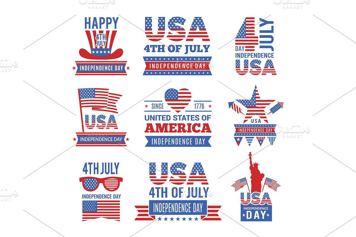 Fourth of July independence day logo set. Vector Labels of USA identity in Objects - product preview 8