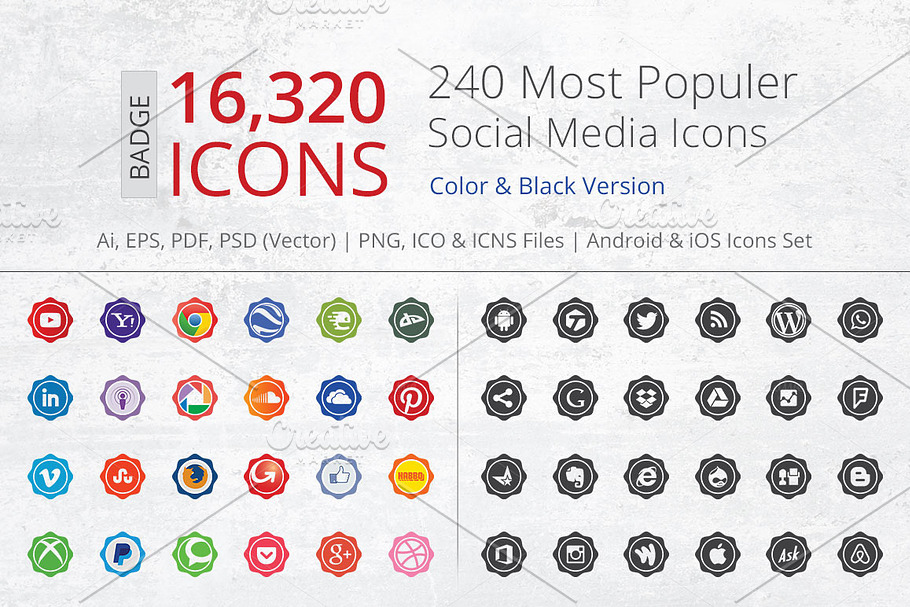 240 Badge Social Media Icons in Graphics - product preview 8