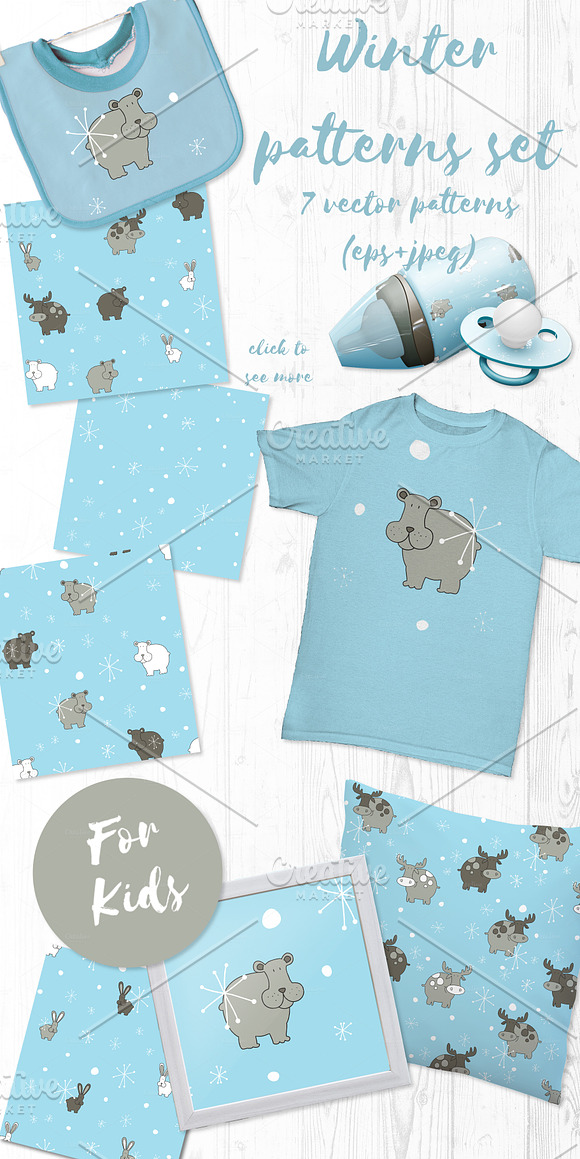 Winter patterns vector set for kids in Patterns - product preview 4