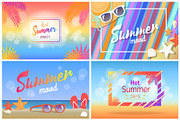 Hot Summer Party Bright Promotional Posters Set