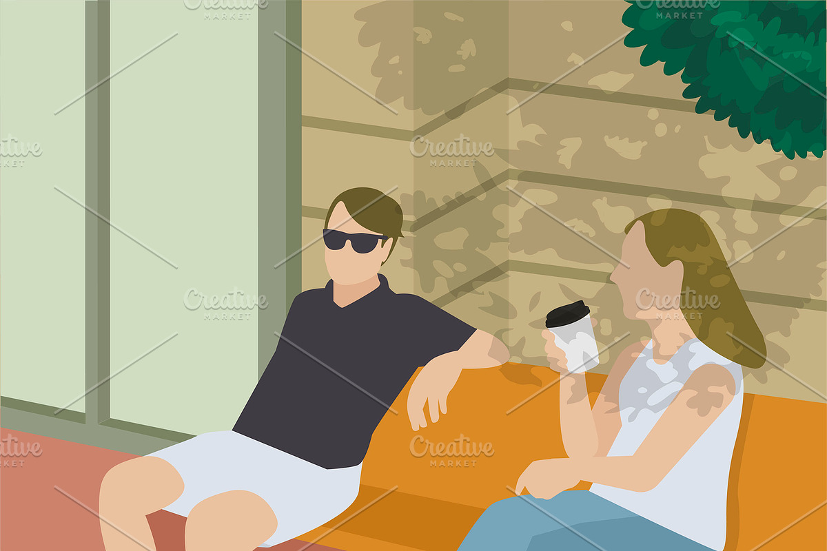 Friends having a coffee illustration in Graphics - product preview 8