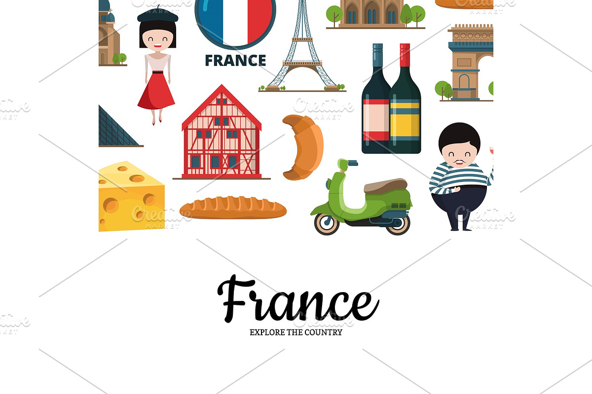 Vector cartoon France sights and objects in Graphics - product preview 8