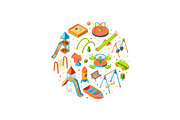 Vector isometric playground objects illustration