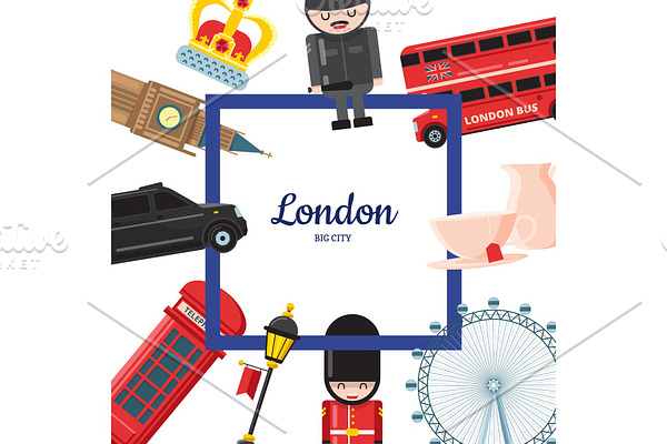 Vector cartoon London sights illustration