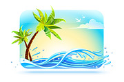 Tropical palms on beach sea waves
