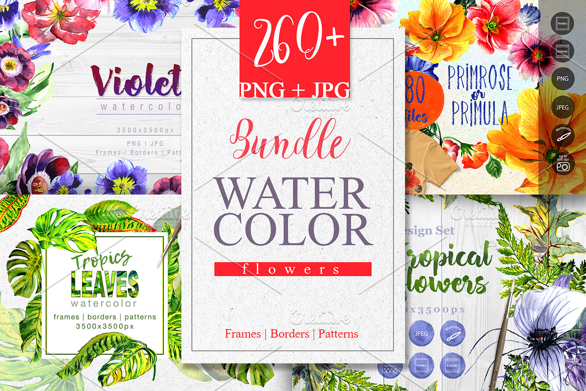Bundle watercolor flowers 4 products in Illustrations - product preview 8