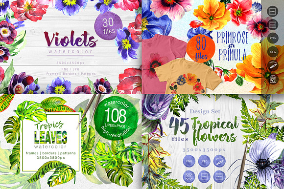 Bundle watercolor flowers 4 products in Illustrations - product preview 6