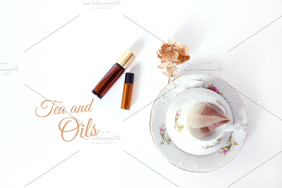 Tea and Oils - Styled Stock Photo