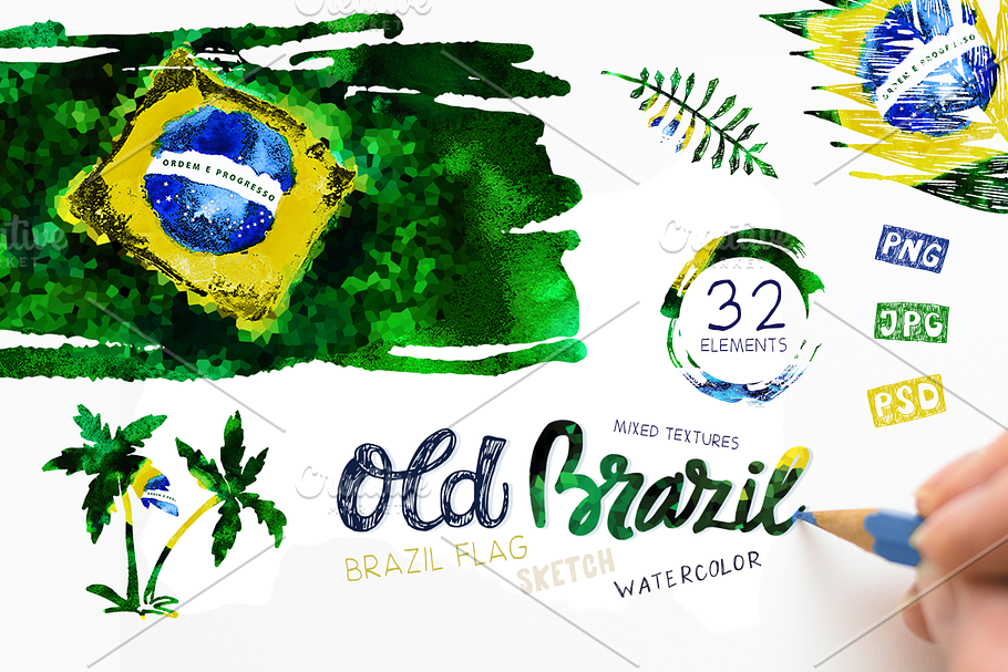 Old Brazil. Watercolor Flag.