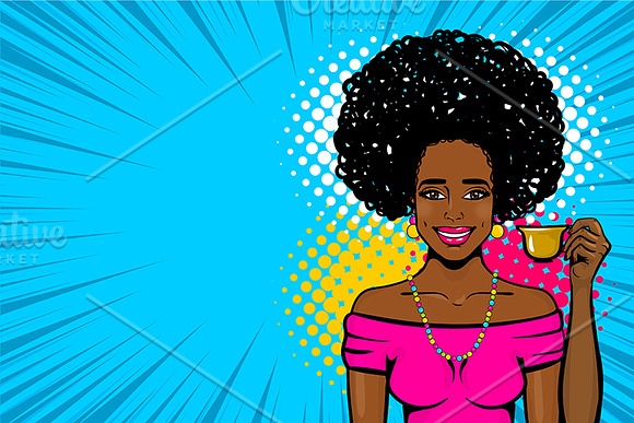 3 Afro girl Pop Art Layered vector in Illustrations - product preview 1
